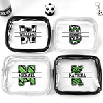 Personalized Soccer Initial Waterproof Clear Makeup Bag Snack Bag with Name Soccer Club Sports Team Party Gift for Soccer Lovers Friends Kids