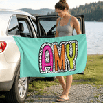 Personalized Multicolor Dalmatian Dot Oversized Quick Dry Magnetic Beach Towel with Name Summer Vacation Beach Party Birthday Gift for Family Friends