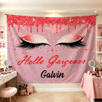 Personalised Hello Gorgeous Shiny Eye Makeup Multicolour Banner with Name Party Backdrop Decor Birthday Party Gift for Girl Sister