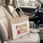 Personalised Faux Patchwork Style Large Capacity Classic Jute Tote Bag with Text Daily Use Holiday Teacher's Day Gift for Educators Teachers