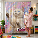 Personalized Graffiti Oil Painting Pet Photo Shower Curtain with Name and 12 Hooks Bathroom Decor Birthday Housewarming Gift for Pet Owner Lover