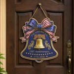 Personalised American Flag Bow Liberty Bell 250th Anniversary Wooden Sign with Text Home Decor Independence Day Anniversary Gift for Family Friends