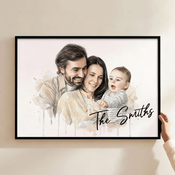 Personalized Watercolor Art Photo Canvas Poster Frameless Framed Painting with Text Birthday Housewarming Gift for Family Friends