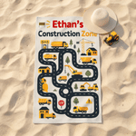 Personalised Cartoon Construction Lorry Road Map Soft Quick Dry Beach Towel with Name Summer Beach Party Birthday Gift for Boys Kids