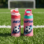 Personalized Classic Soccer Splatter Ink 12 oz Insulated Water Bottle with Silicone Straw and Name Back to School Birthday Gift for Kids