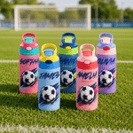 Personalized Classic Soccer Splatter Ink 12 oz Insulated Water Bottle with Silicone Straw and Name Back to School Birthday Gift for Kids