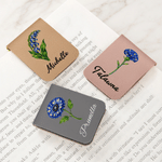 Personalized Starry Sky Style Birth Flower Magnetic PU Leather Bookmark Clip with Name Reading Accessory Daily Use Birthday Gift for Bookworm