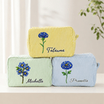 Personalised Multicolour Starry Sky Birth Flower Striped Makeup Bag with Name Daily Travel Essential Birthday Gift for Women