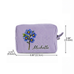 Personalised Multicolour Starry Sky Birth Flower Striped Makeup Bag with Name Daily Travel Essential Birthday Gift for Women