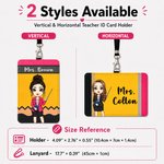 Personalised Cartoon Character Teacher ID Card PU Leather Badge Holder Lanyard Teacher's Day Appreciation Back to School Gift for Teacher