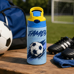 Personalized Classic Soccer Splatter Ink 12 oz Insulated Water Bottle with Silicone Straw and Name Back to School Birthday Gift for Kids