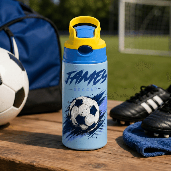 Personalized Classic Soccer Splatter Ink 12 oz Insulated Water Bottle with Silicone Straw and Name Back to School Birthday Gift for Kids