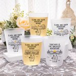 Personalised Black & White Line Outdoor Wedding Series Frosted Plastic Cups with Name and Date Set of 10 Wedding Favors for Bride Couple Guest