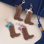 Personalised Western Style Boot Bow Charm with Engraved Name and Year Graduation Cap Tassel Decor Graduation Gift for Graduates Cowgirls
