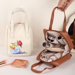 Personalized Birth Flower Birthstone Name PU Leather Makeup Bag with Handle and Multiple Compartments Travel Accessories Birthday Gift for Women Girls