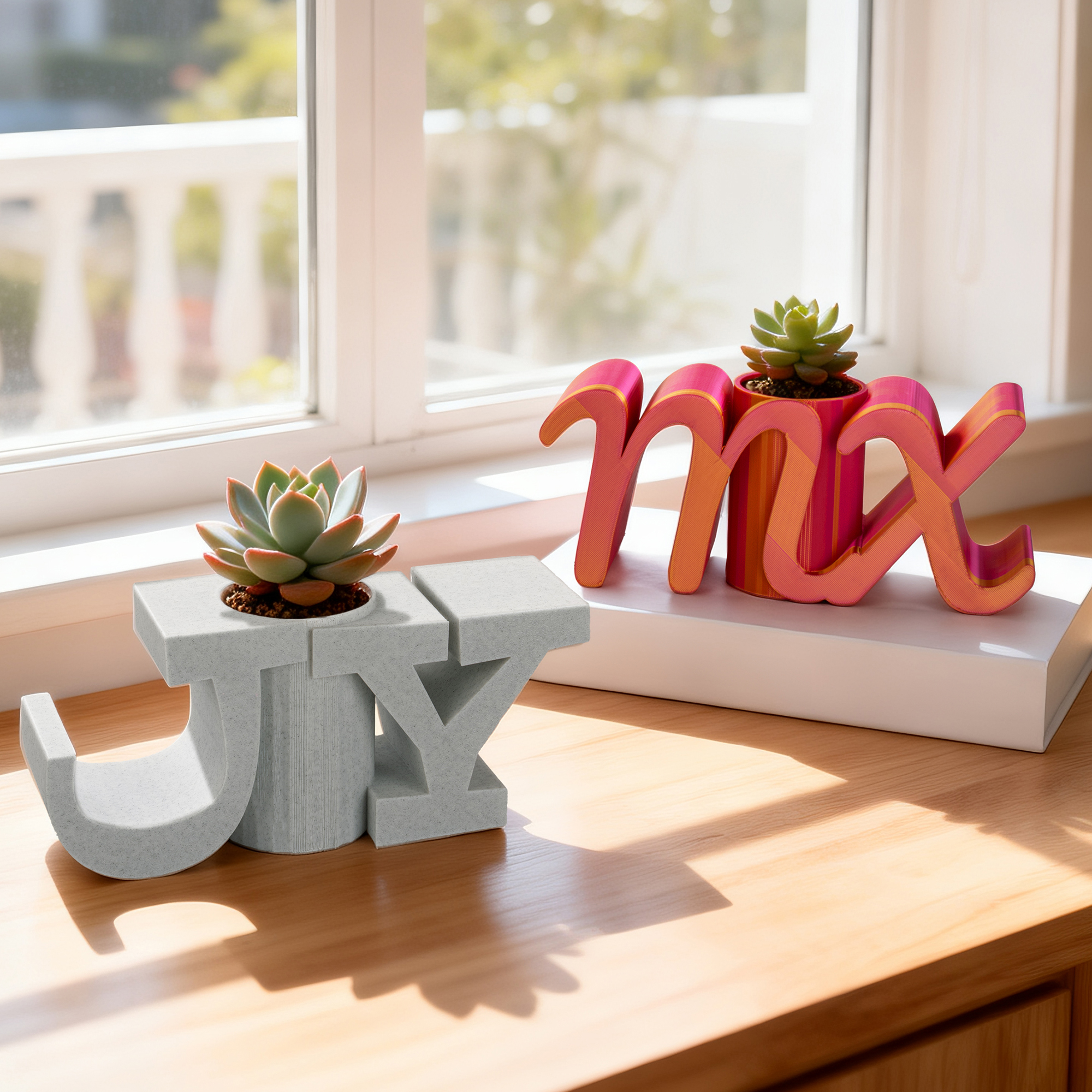 Individuell gestalteter, mehrfarbiger 3D-Mini-Blumentopf in Form von 1–3 Buchstaben mit Initiale – Schreibtischdekoration, Geburtstags- oder Weihnachtsgeschenk für Pflanzenliebhaber