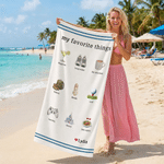 Personalised Favorite Things Pet Photo Oversized Quick Dry Beach Towel with Name Beach Pool Party Birthday Anniversary Gift for Pet Lovers Couples