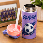 Personalized Classic Soccer Splatter Ink 12 oz Insulated Water Bottle with Silicone Straw and Name Back to School Birthday Gift for Kids