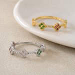 Personalized 1-5 Flower Birthstones Sterling Silver Stackable Ring Dainty Jewellery Birthday Mother's Day Gift for Mother Grandma