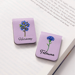 Personalized Starry Sky Style Birth Flower Magnetic PU Leather Bookmark Clip with Name Reading Accessory Daily Use Birthday Gift for Bookworm