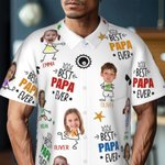 Personalised Best Papa Ever Funny Face Photo 100% Cotton Men's Hawaiian Shirt with Colourful Names Birthday Summer Vacation Gift for Dad Grandpa 8