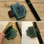 Personalized Bible Verse Cross Book Leather Magnetic Bookmark Clip with Pen Loop Daily Use Birthday Gift for Christians Bookworms