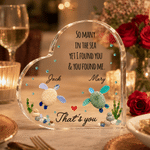 Personalised Sea Turtle Couple Heart Acrylic Plaque with Name Home Decor Valentine's Day Wedding Anniversary Gift for Couples Lovers