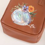 Personalized Birth Flower Birthstone Name PU Leather Makeup Bag with Handle and Multiple Compartments Travel Accessories Birthday Gift for Women Girls