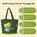 Personalized Art Birthstone Birth Flower Large Capacity Corduroy Tote Bag with Name Multi-Compartment Travel Essential Birthday Gift for Women