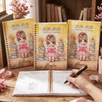 Personalized Cartoon Reading Girl 2026-2028 Planner A5 Spiral Notebook with Name and Monthly Planner Pages Birthday Back to School Gift for Girls