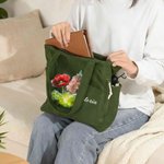 Personalized Art Birthstone Birth Flower Large Capacity Corduroy Tote Bag with Name Multi-Compartment Travel Essential Birthday Gift for Women