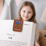 Personalized Starry Sky Style Birth Flower Magnetic PU Leather Bookmark Clip with Name Reading Accessory Daily Use Birthday Gift for Bookworm