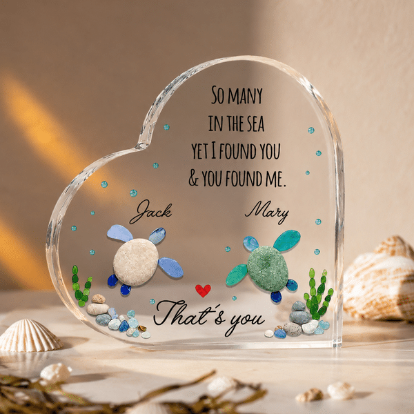 Personalised Sea Turtle Couple Heart Acrylic Plaque with Name Home Decor Valentine's Day Wedding Anniversary Gift for Couples Lovers