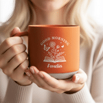 Personalised Birth Flower Line Drawing Book Style 12 oz Ceramic Coffee Mug with Handle Text and Name Daily Use Birthday Gift for Woman Friend Mum