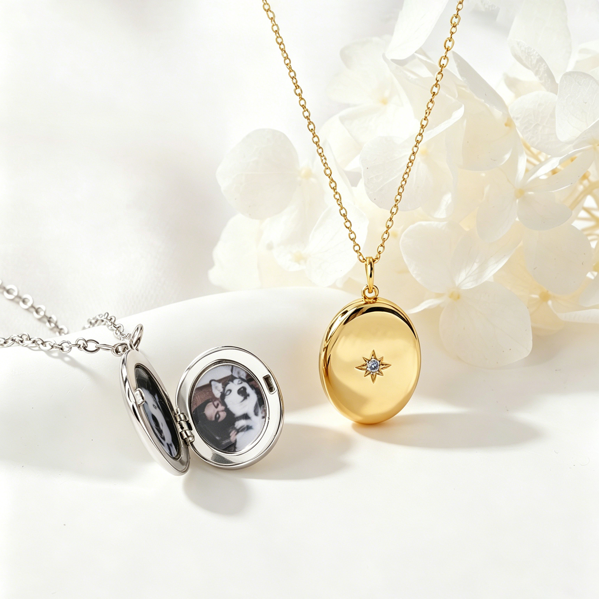 Personalisierte Halskette mit ovalem Fotomedaillon – Geschenk für Frauen zu Geburt, Geburtstag, zum Gedenken oder zum Jahrestag mit Geburtsstein