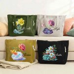 Personalized Art Birthstone Birth Flower Large Capacity Corduroy Tote Bag with Name Multi-Compartment Travel Essential Birthday Gift for Women