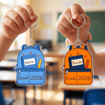 Personalised Cute Backpack Acrylic Keyring with Name and Year Back to School First Day of School Gift for Kids Students