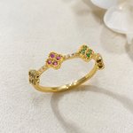 Personalized 1-5 Flower Birthstones Sterling Silver Stackable Ring Dainty Jewellery Birthday Mother's Day Gift for Mother Grandma