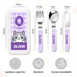 Set posate personalizzato con nome e iniziale con animaletto, 3 pezzi con custodia - Regalo per bambini