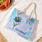 Personalized Starry Sky Style Birth Flower Clear Tote Bag with Name Beach Party Holiday Birthday Gift for Women