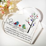 Personalised Sea Glass Birds Tree of Life Heart-Shaped Acrylic Plaque with Names Desk Decor Birthday Gift for Sisters Friends