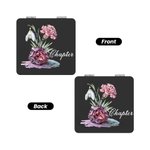 Personalised Birth Flower Birthstone Compact PU Leather Square Makeup Mirror with Name Birthday Wedding Party Gift for Women
