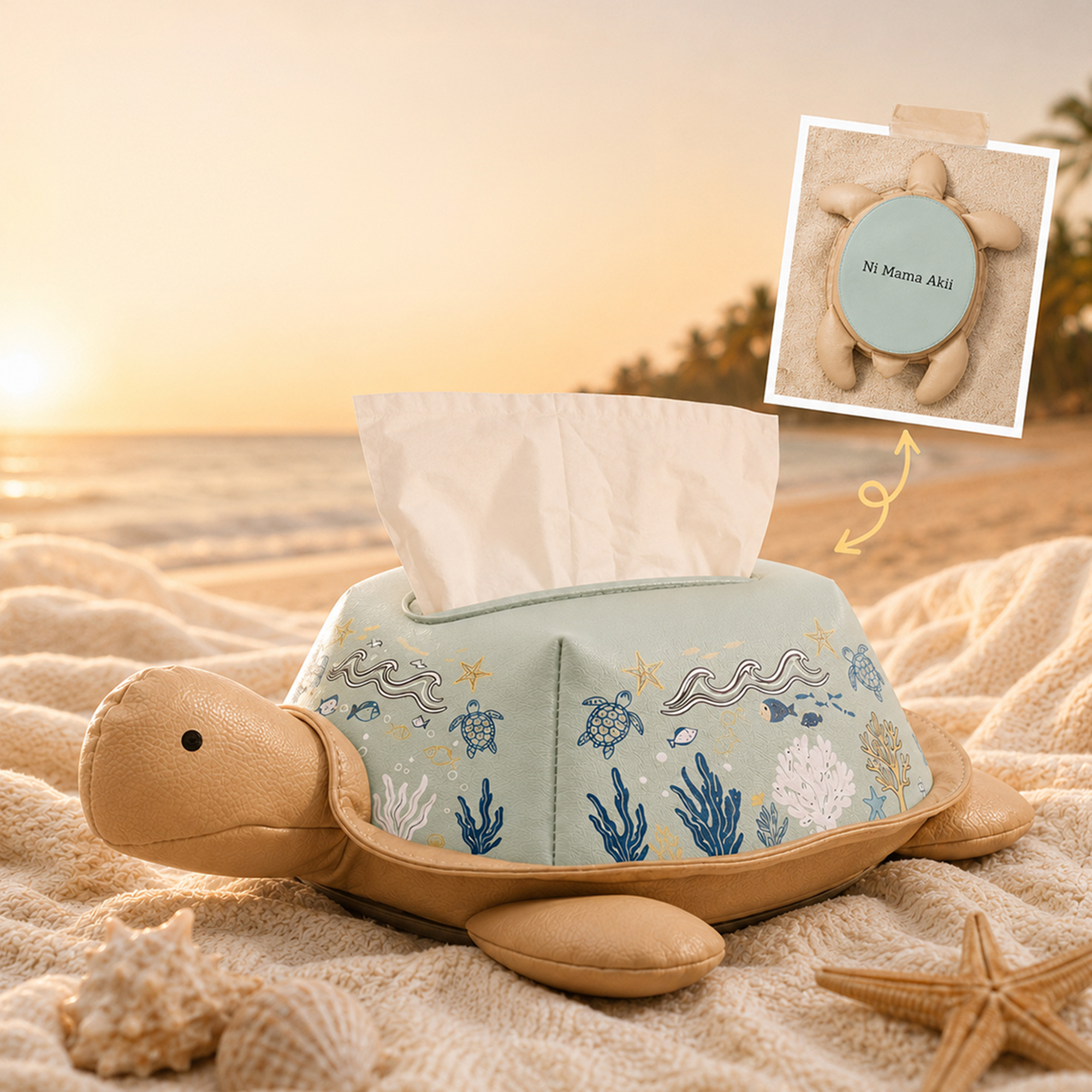 Individuell gestaltete, niedliche und umweltfreundliche Tissue-Box-Hülle mit Meeresschildkröte und Meeresmotiv, mit Namen – Wohnaccessoire, Geschenk für Strandpartys und Einweihungsfeiern, ideal für M
