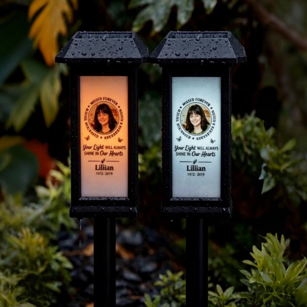 Personalized Waterproof Photo Solar Garden Light Forever in My Hearts with Name and Year Garden Decor Memorial Sympathy Gift for Family Friend 3