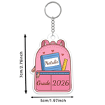 Personalised Cute Backpack Acrylic Keyring with Name and Year Back to School First Day of School Gift for Kids Students