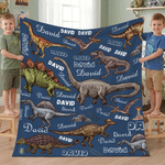 Personalized Dinosaur Name Word Cloud Multicolor Soft Throw Blanket Home Decor Birthday Gift for Dinosaur Lover