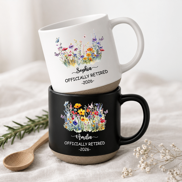 Personalised Butterflies Flowers Ceramic Coffee Mug with Name and Year Daily Use Retirement Birthday Gift for Retired Colleagues