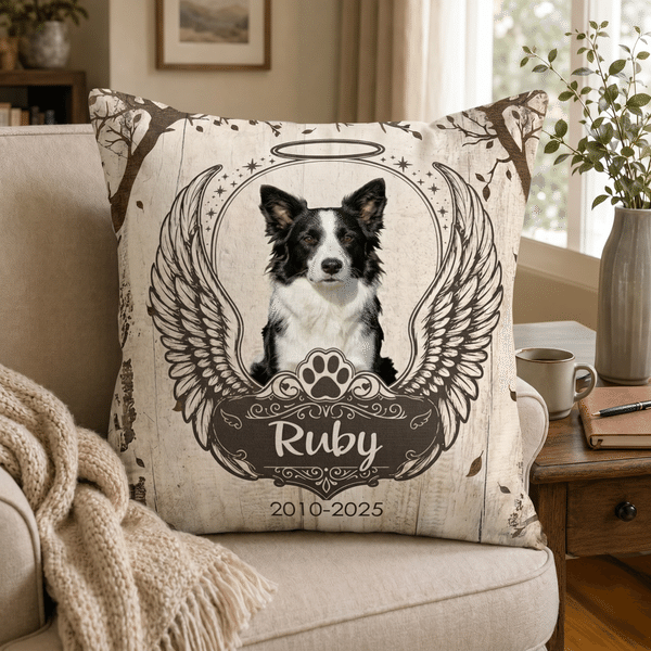 Personalized Pet Photo Paw Design Soft Throw Pillow Cover with Name and Year Sympathy Pet Loss Gift for Pet Owners