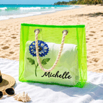 Personalized Starry Sky Style Birth Flower Clear Tote Bag with Name Beach Party Holiday Birthday Gift for Women