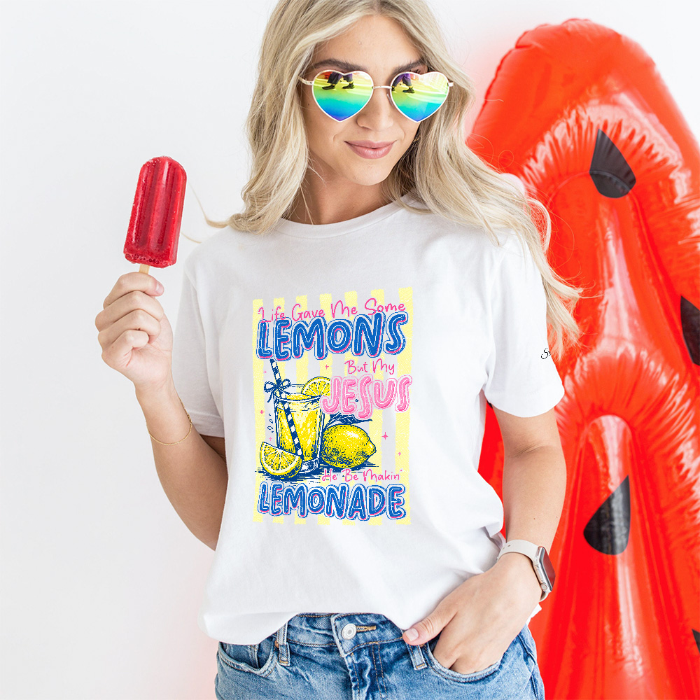 Personalisiertes T-Shirt aus 100 % Baumwolle mit dem Aufdruck „My Jesus He Be Makin Lemonade Dopamine“ und Namen – Sommer-Strandparty-Geburtstagsgeschenk für Frauen